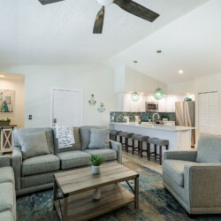 Image of kitchen & living room at Sunrise Bay Property Short Term Rental in Holmes Beach Florida