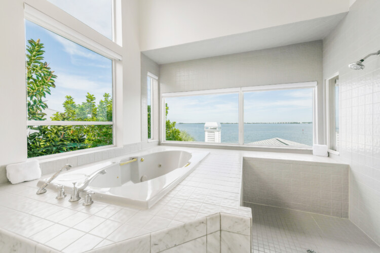 Image of Bathroom tub with bay view at Sunrise Bay Florida Short Term Rental in Holmes Beach, Manatee County, Florida
